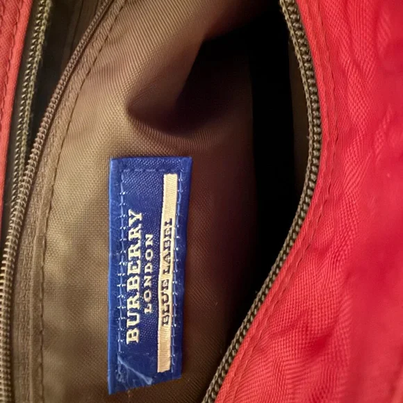 Burberry Red Plaid Nylon Handbag/COA - Picture 4 of 8